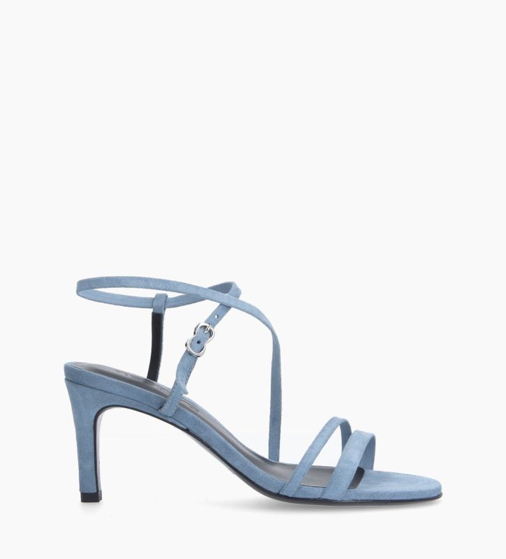 Sandale à talon - Bella 65 -  Cuir velours - Bleu ciel 